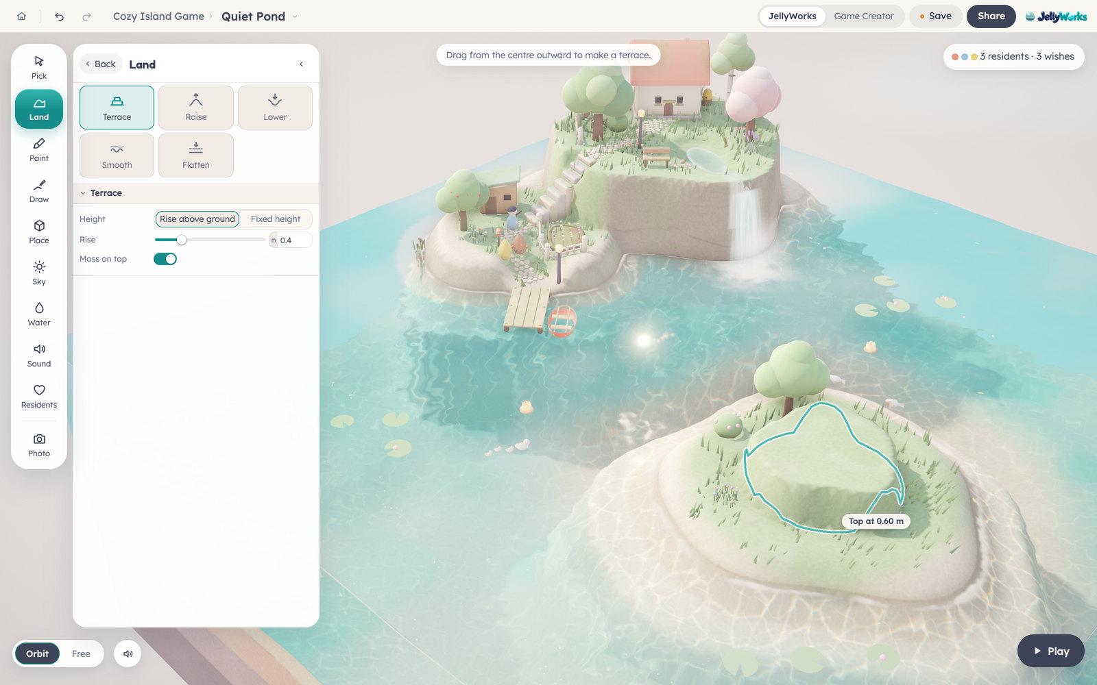 Sculpting soft terraces with the Land brush