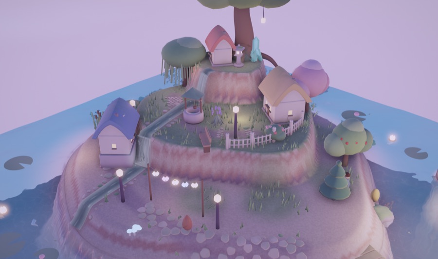 The village at blue hour with its lights coming on